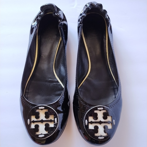 Tory Burch Shoes - Tory Burch Reva Ballet Slip-On Flats Black Contrast Patent Leather Size 8